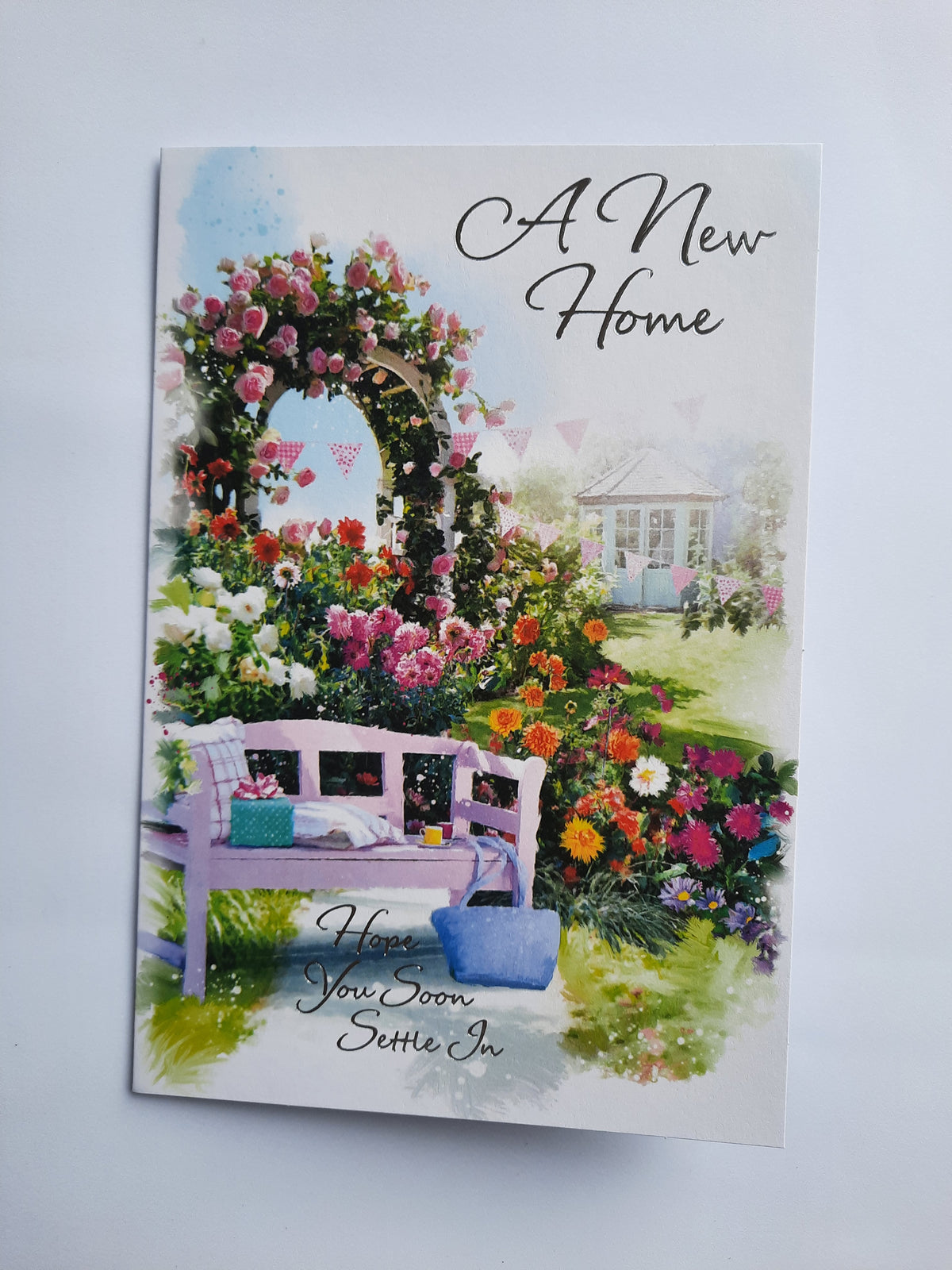 A New Home Card - Hope You Soon Settle In Garden Scene with Butterflies