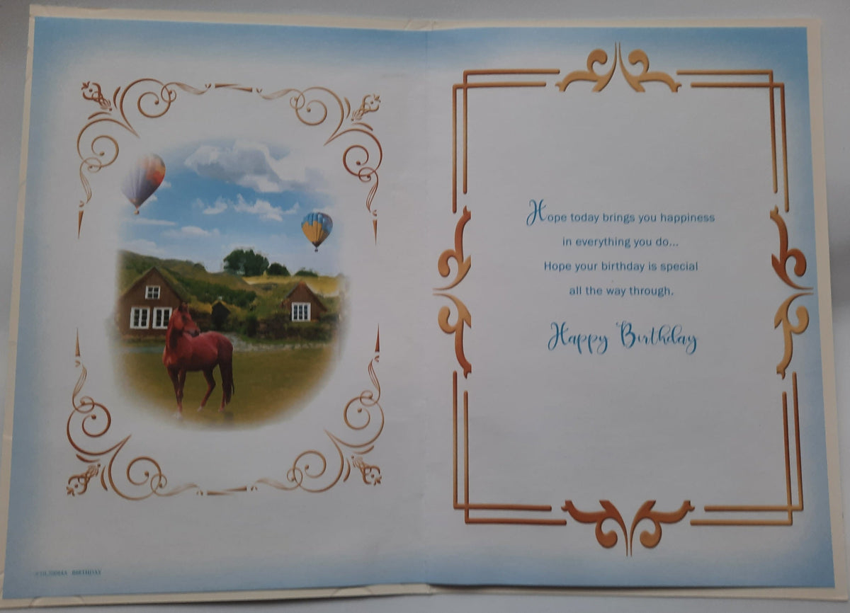 Happy Birthday Hot Air Balloons and Horse card - inside spread with verse