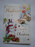 Husband Christmas Card - Snowman & Winter Cottage