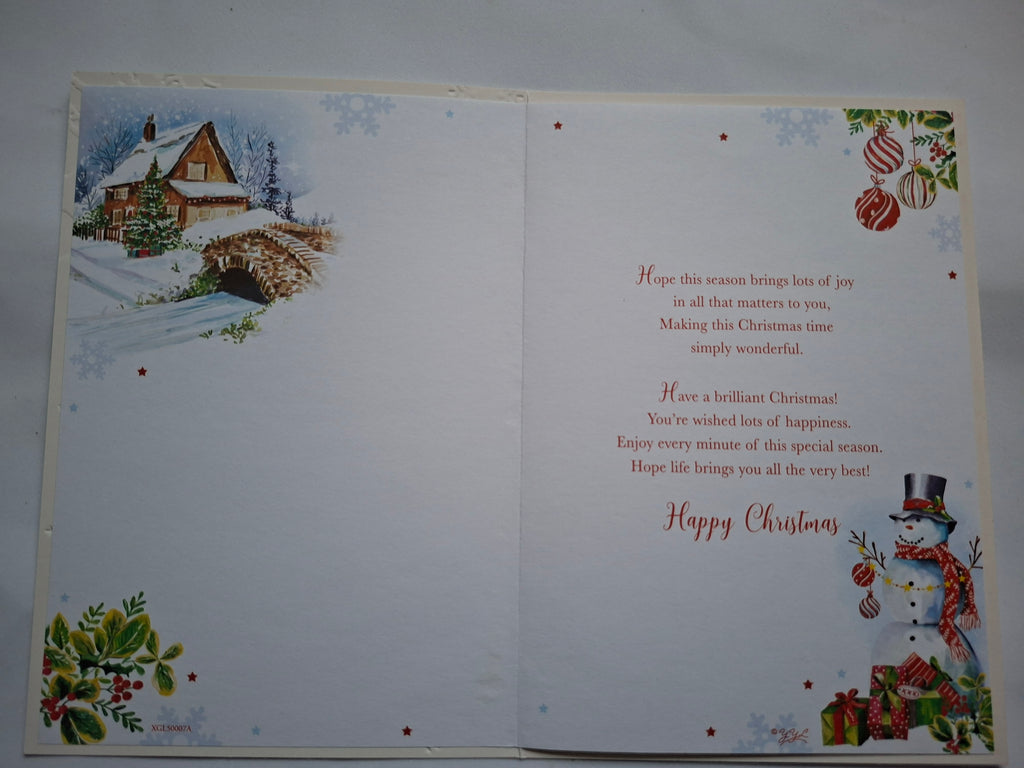 Husband Christmas Card - Snowman & Winter Cottage