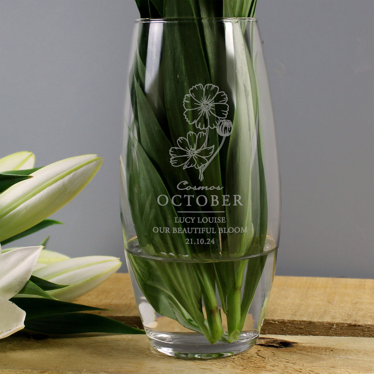Personalised October Birth Flower Bullet Vase