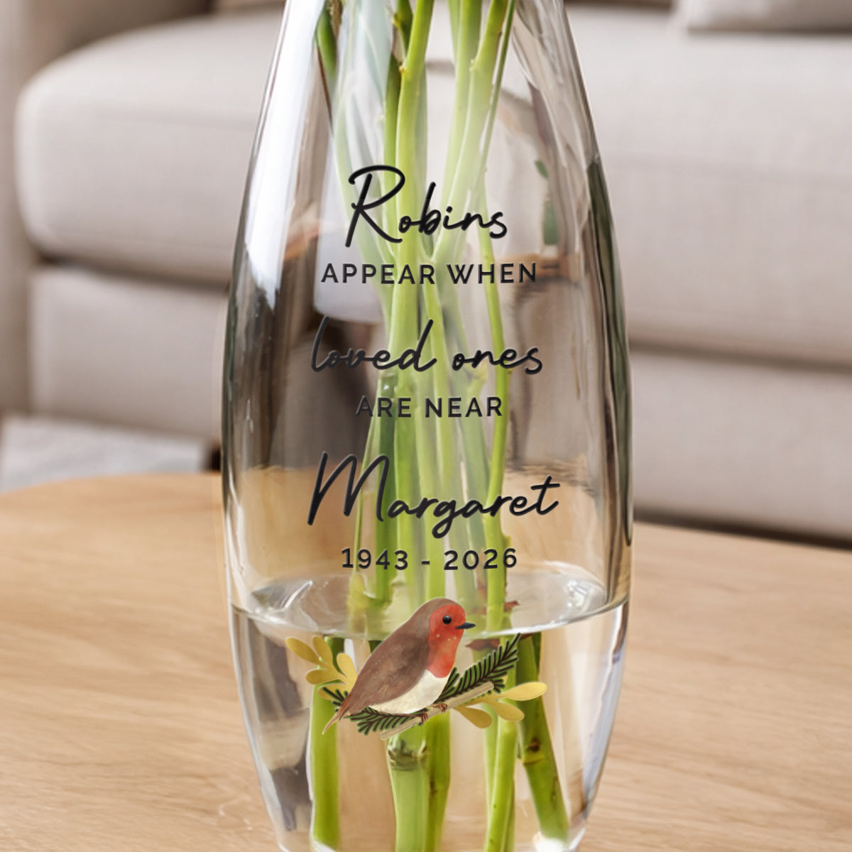 Personalised Robins Appear Bullet Vase