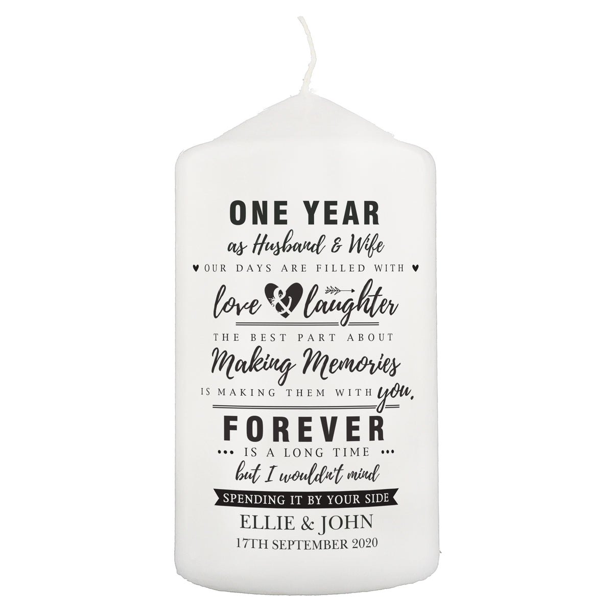 Personalised Typography Anniversary Pillar Candle