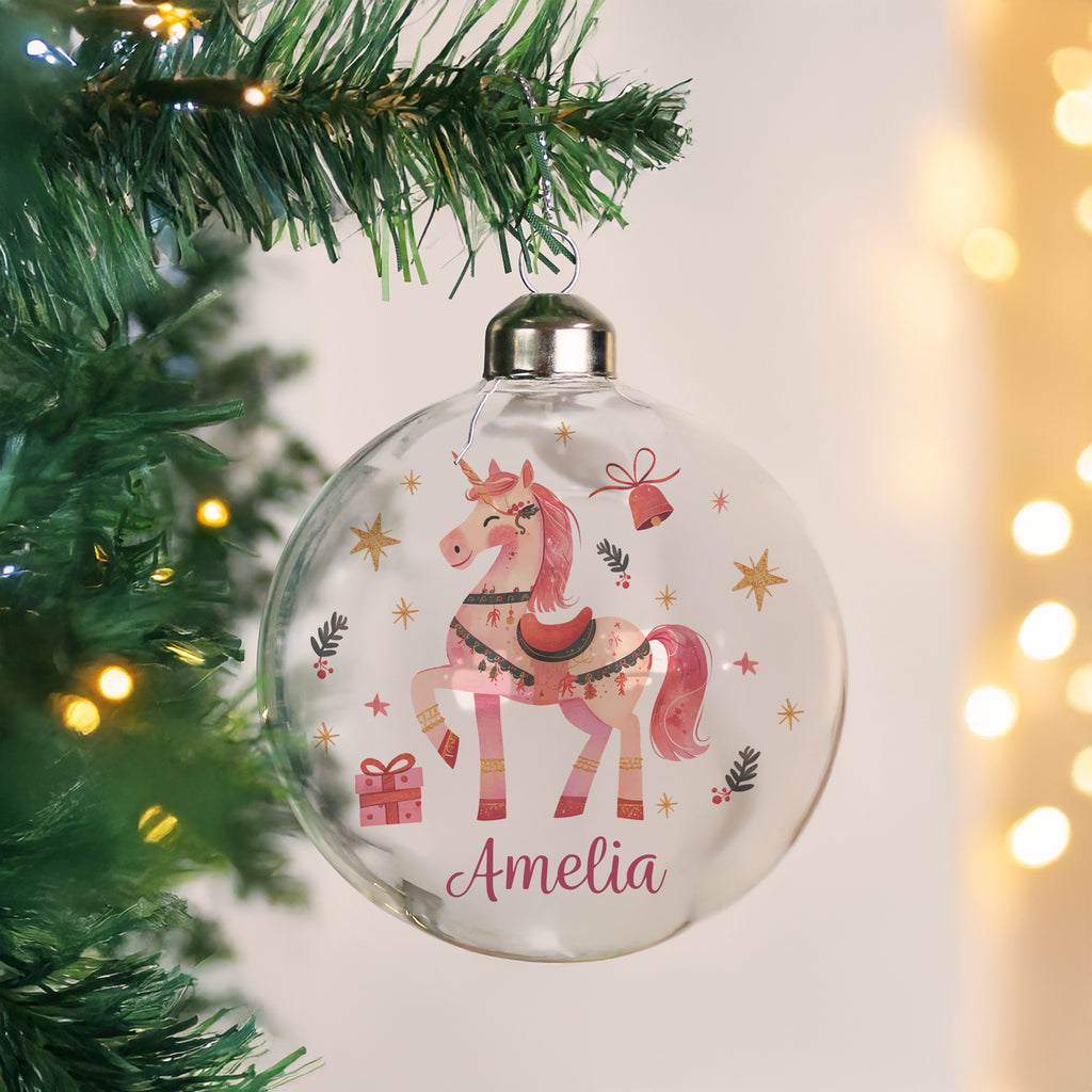 Personalised Unicorn Christmas Glass Bauble
