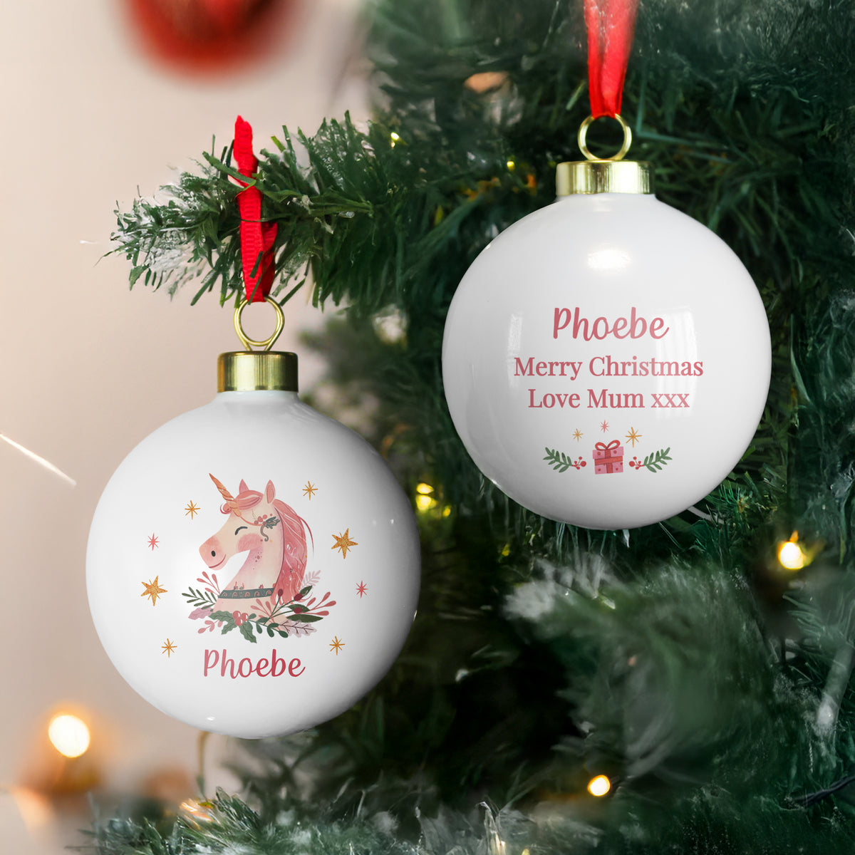 Personalised Unicorn Christmas Bauble