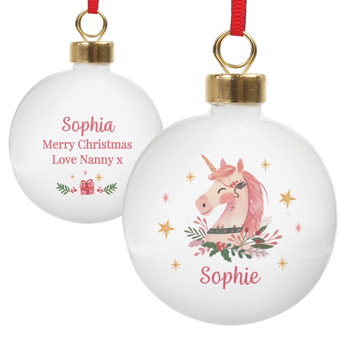 Personalised Unicorn Christmas Bauble
