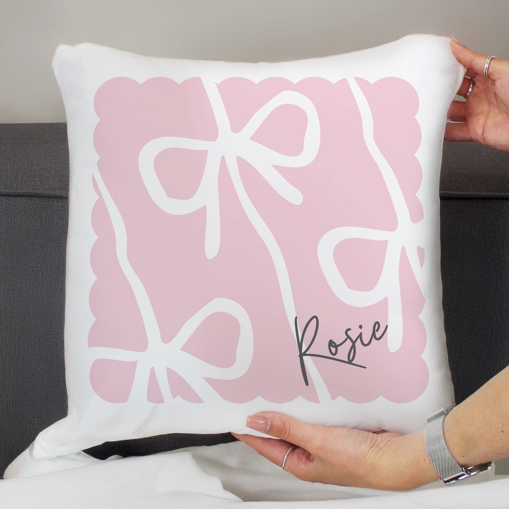 Personalised Pink Bow Cushion