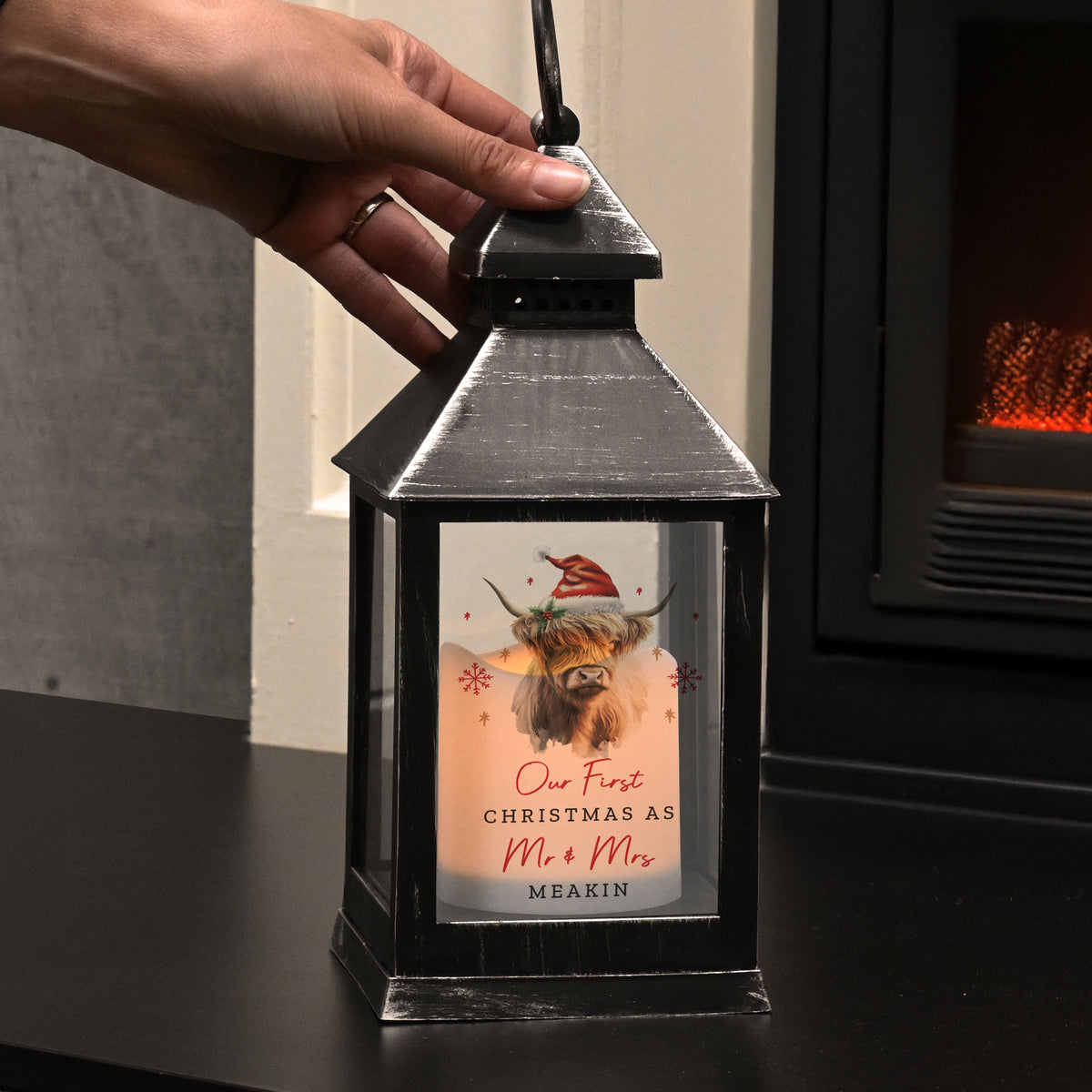 Personalised Highland Cow Christmas LED Lantern