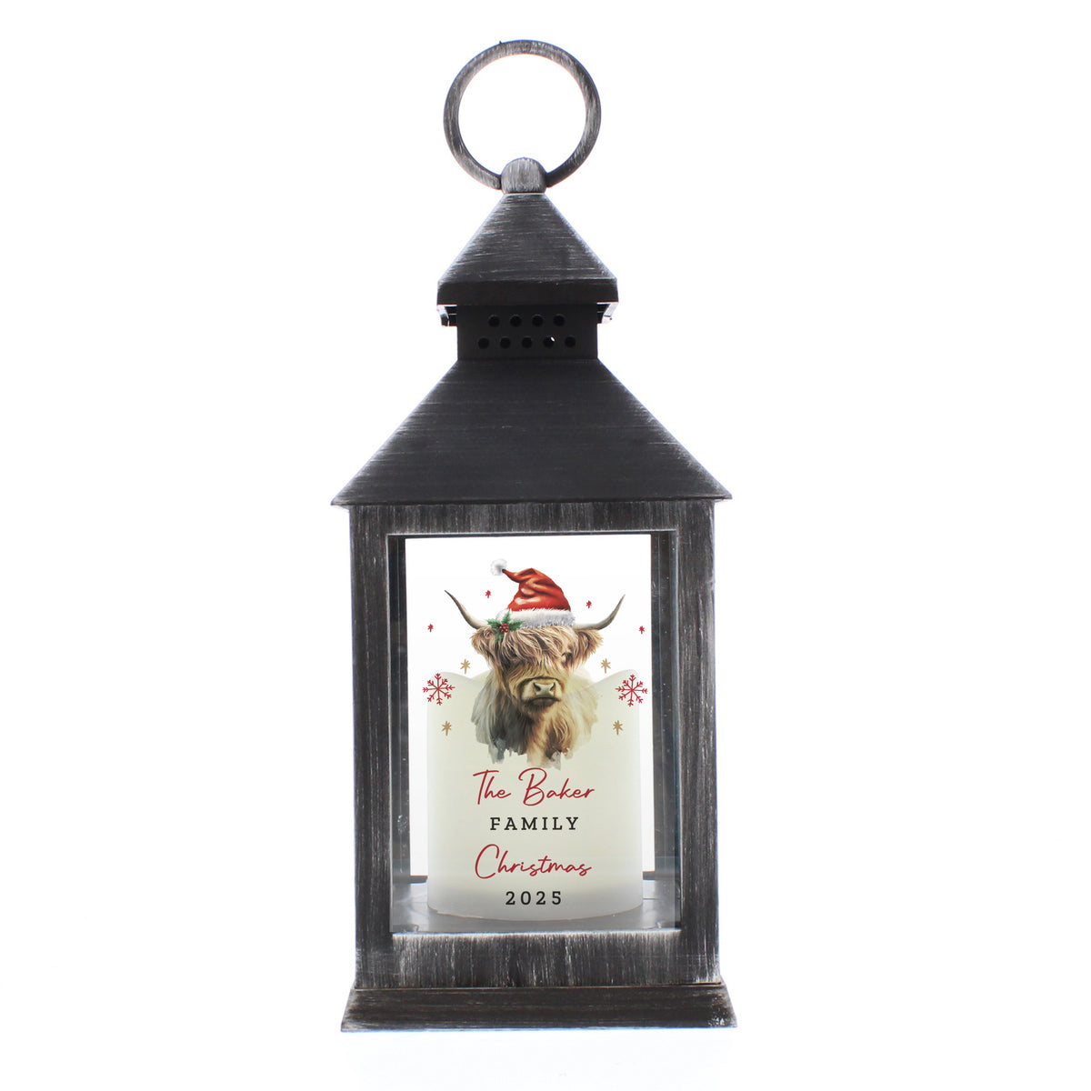 Personalised Highland Cow Christmas LED Lantern