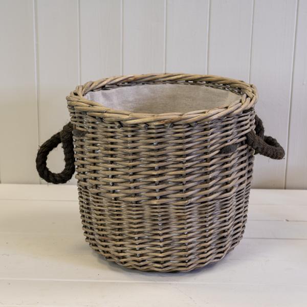 Round Log Basket with Rope Handles T32xH27xB22cm Weight-673g
