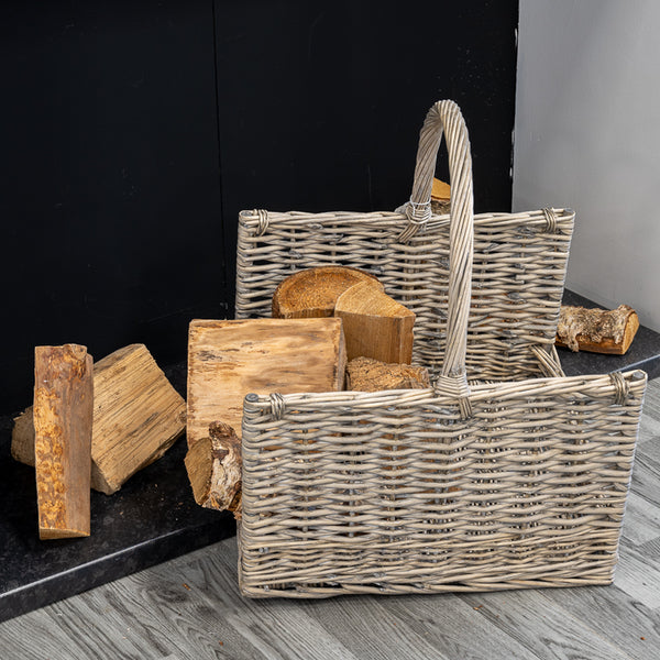 Greywash Willow Log Basket (T45x44cm)