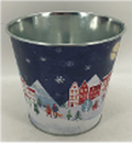 15cm Medium Blue Christmas Village Scene Pot TD15.0 x H14.0 x B 11.0 cm
