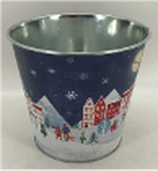 15cm Medium Blue Christmas Village Scene Pot TD15.0 x H14.0 x B 11.0 cm