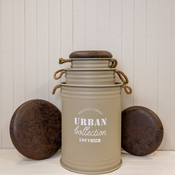 Set of Three Light Brown Urban Round Storage Containers L:40Dx55H-M:34Dx50H-S:27Dx44H - 9.2kg