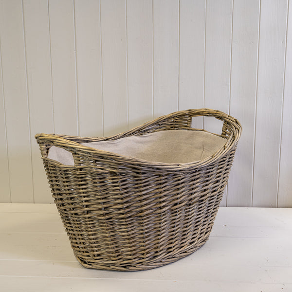 Willow Oval Scooped Log Basket with Hessian Liner TD59x42cm H28/36cm