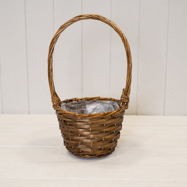 18cm Round Brown Willow Basket with overhandle