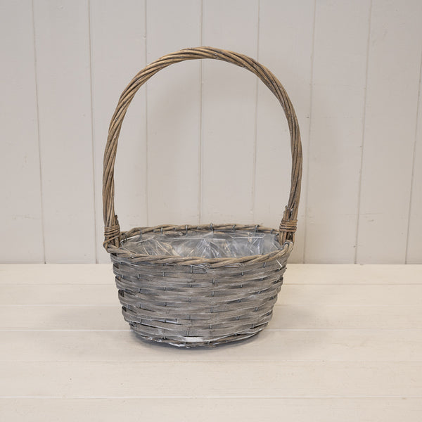 24 x 18cm Oval Greywashed Willow Basket with Overhandle