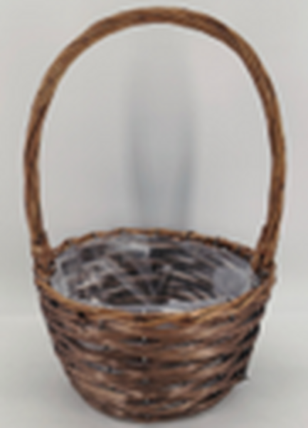 24cm Round Brown Willow Basket with overhandle