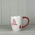 White Ceramic Gonk Mug with Red Handle and Detail L13.7cm H10.5cm D9.5cm