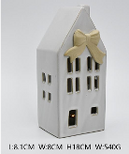 Medium Ceramic LED House with Bow Details