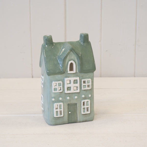 Nordic Green Ceramic Tealight Holder House
