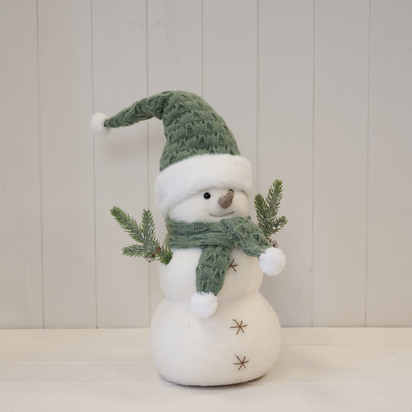 Felt Sage and White Standing Snowman with Branches as Arms