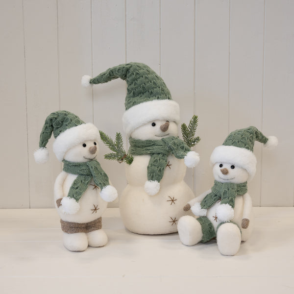Felt Sage and White Standing Snowman with Branches as Arms