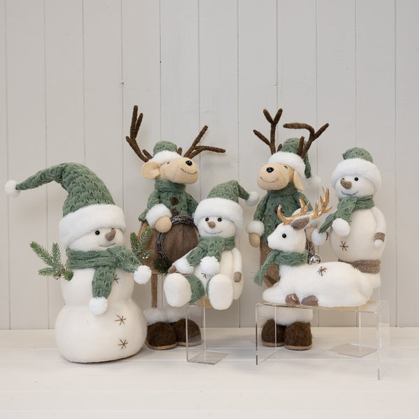 Felt Sage and White Standing Snowman with Branches as Arms